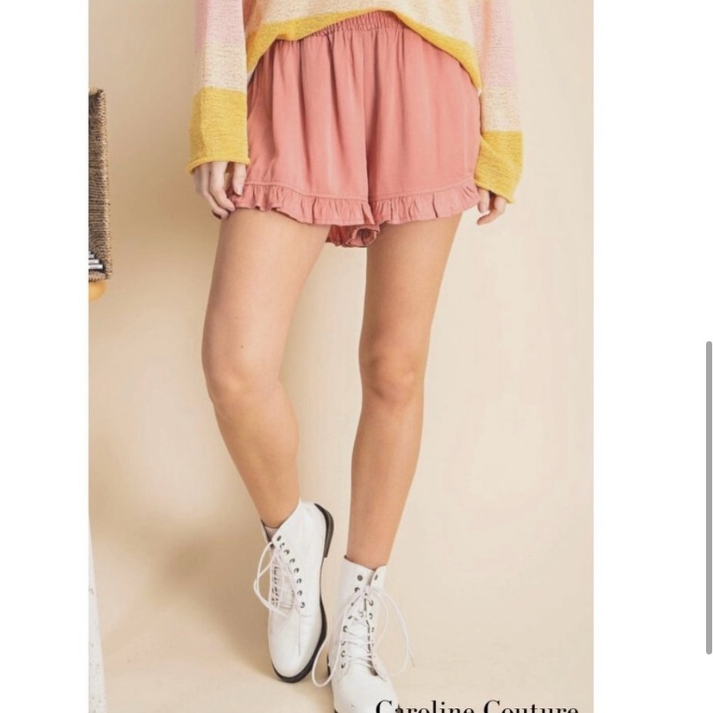 High Waist Pink Ruffle Shorts - Picture 3 of 8